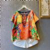 vintage disc button cotton linen short sleeved shirt women's 202